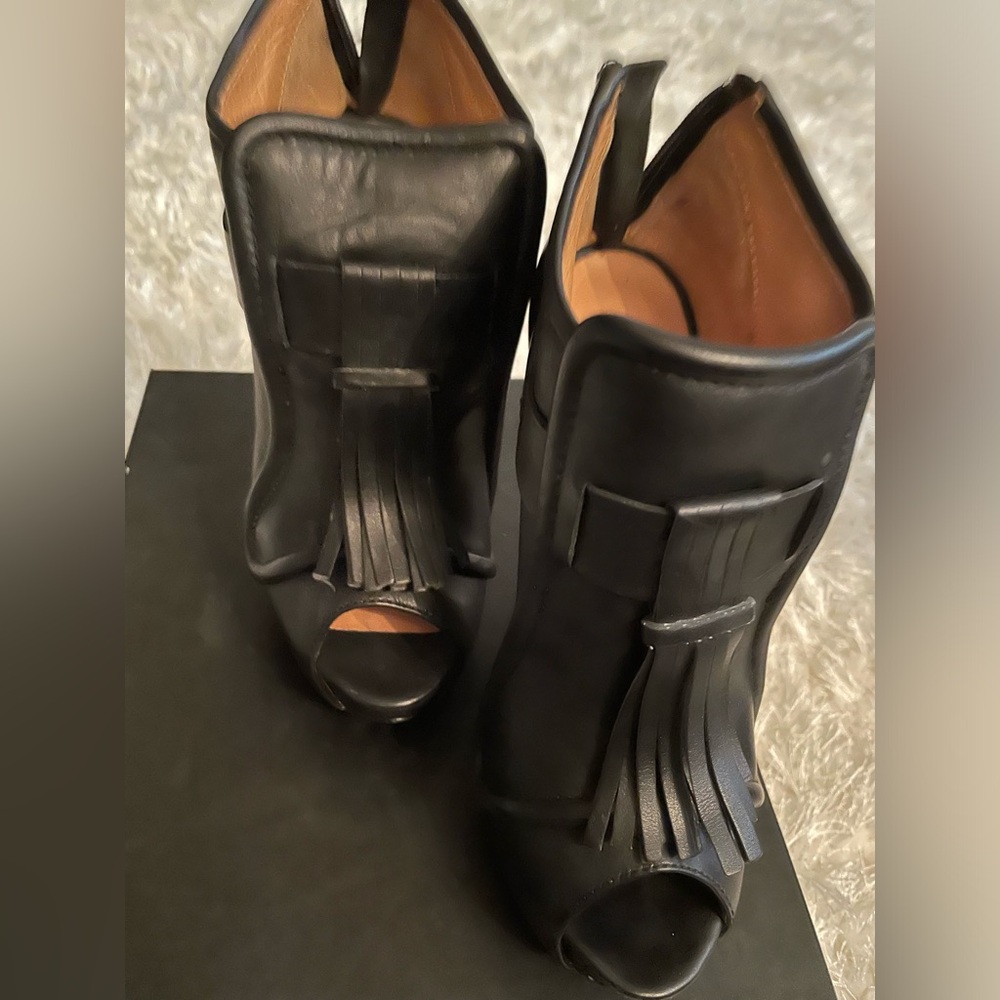 L.A.M.B Fringed Leather Platform Ankle Boots